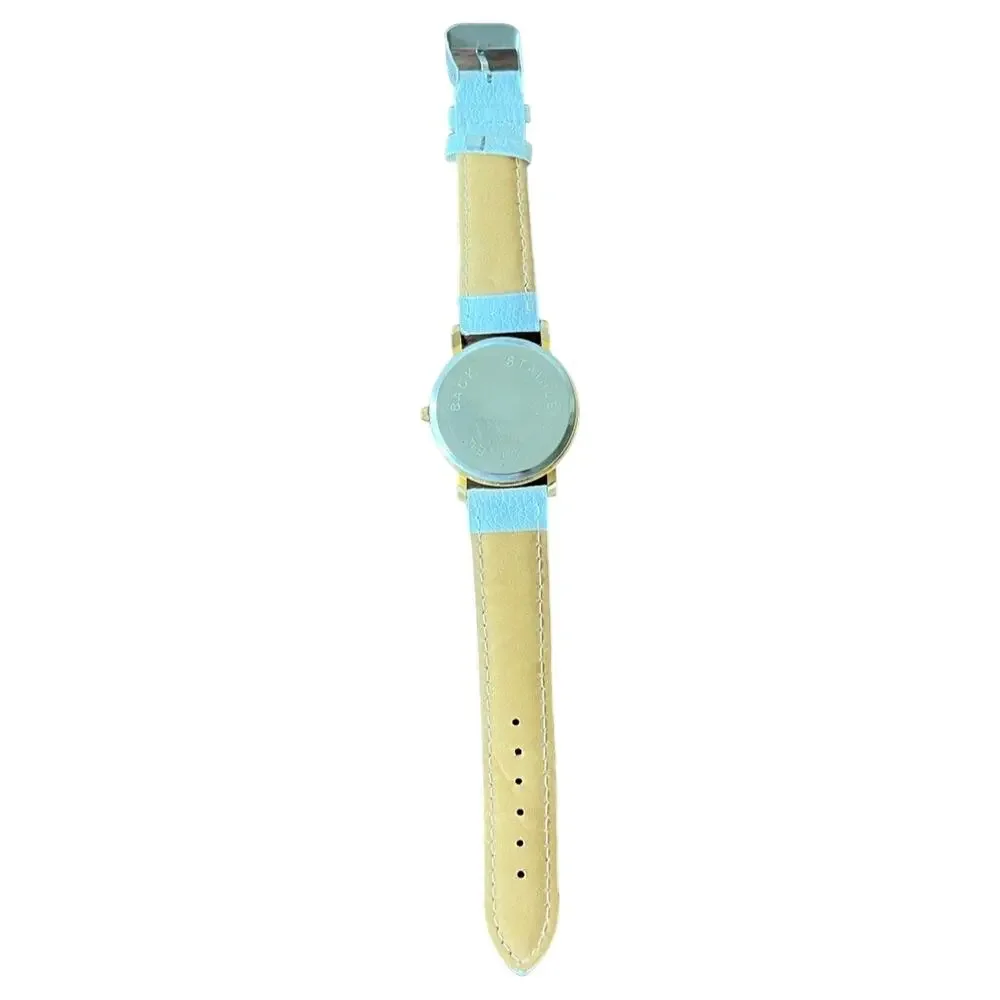 Paris Eiffel Tower White Vegan Leather Gold Tone Buckle Strap Analog Watch MINT
